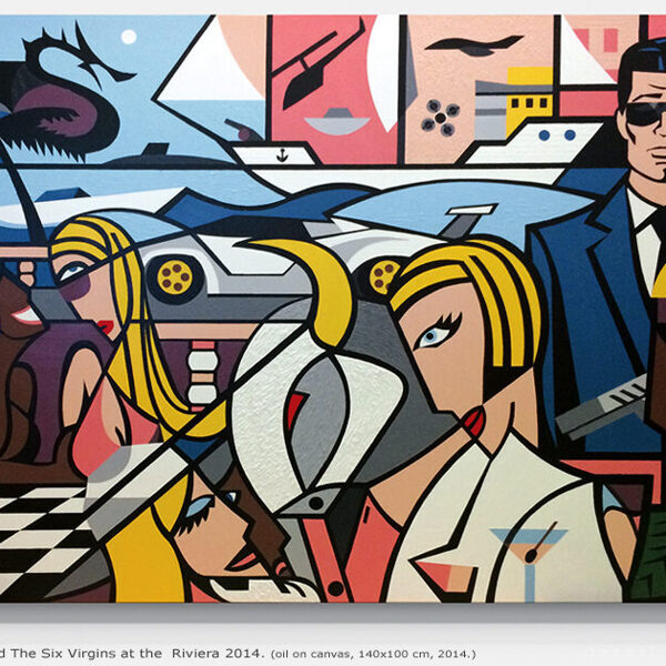 colorful version of Theseus, Minotaur and the virgins at the Riviera