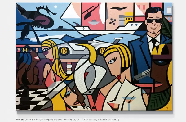 colorful version of Theseus, Minotaur and the virgins at the Riviera