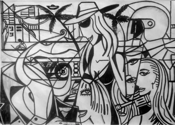 sketch of Minotaur and at the Riviera II. (bw)